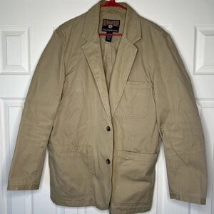 Duluth Trading Co. Heavy Cotton Men's Large TALL Khaki Tan Utility Blazer Jacket